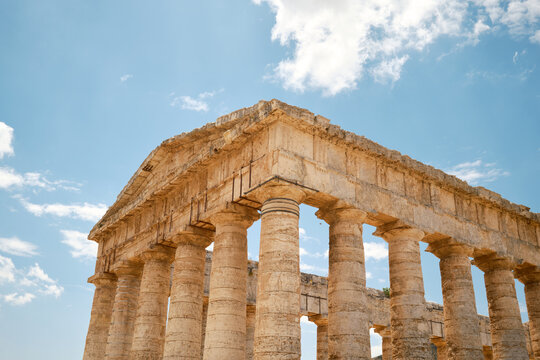 Ancient Doric temple of Segesta in Sicily under blue sky