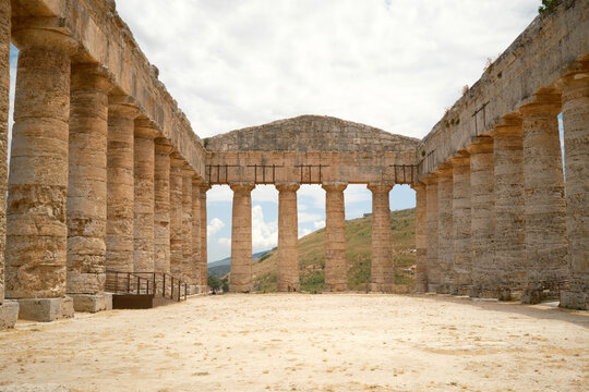Interior view of Doric Temple ruins at Segesta, Sicily