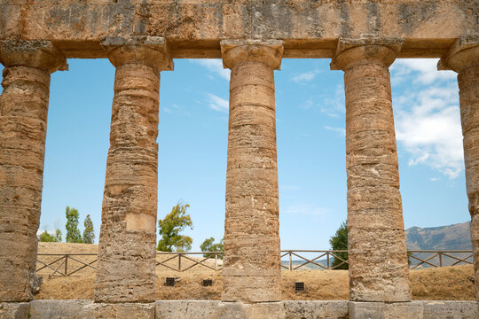 Ancient Doric Temple columns at Segesta archaeological park