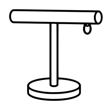 Hand-traced vector illustration of a classic bird perch stand with circular weighted base and horizontal bar, minimalist line drawing style for pet supplies and avian accessories