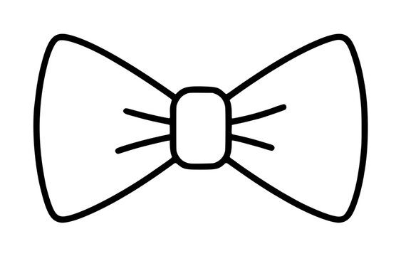 Minimalist hand drawn bow tie vector icon illustration, classic formal accessory with knot and ribbon loops in black outline for fashion and event design
