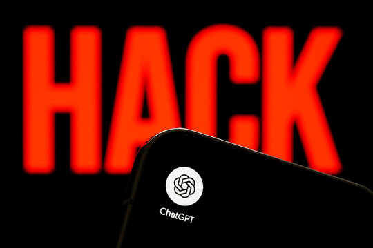 ChatGPT app logo shown on a smartphone against a red HACK warning in an artificial intelligence cybersecurity concept. Stafford, United Kingdom, August 2, 2026.