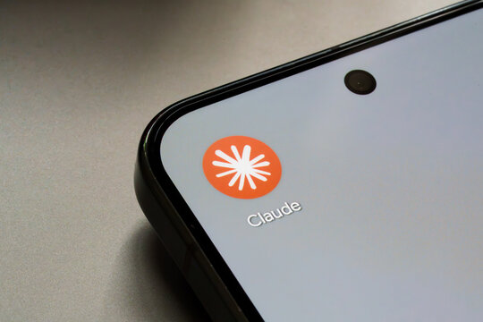 Claude app logo displayed in close up on a smartphone screen in an artificial intelligence technology illustration. Stafford, United Kingdom, August 2, 2026.