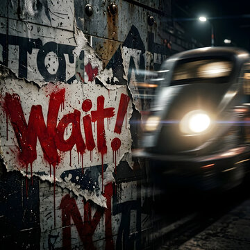 
Urban Graffiti Wall with Speeding High-Speed Train, Grunge Street Art and Motion Blur