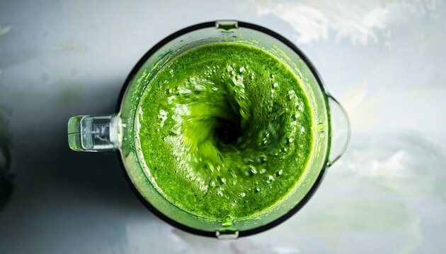 green smoothie whirlpool inside blender top down view