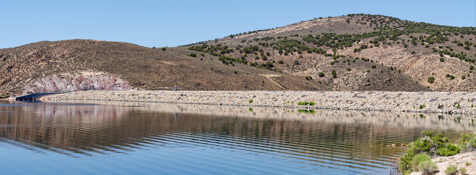 Panorama of the dam at South Fork State Recreation Area near Elko, Nevada, USA