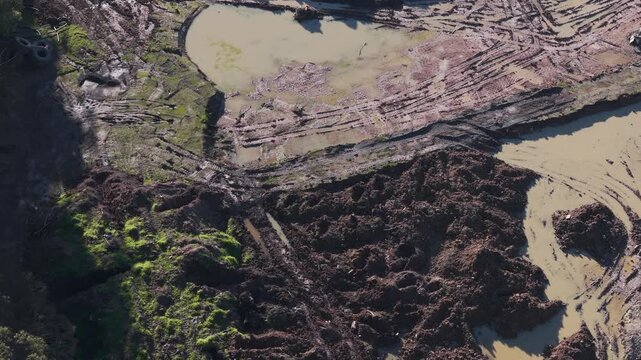 Aerial view of landslide and mudslide damage
