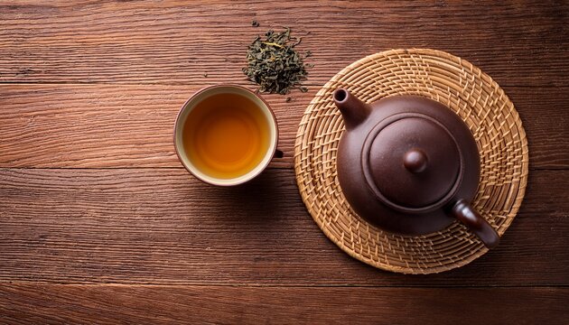 teapot and cup of tea top view