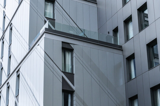 Modern metal facade detail on contemporary urban building
