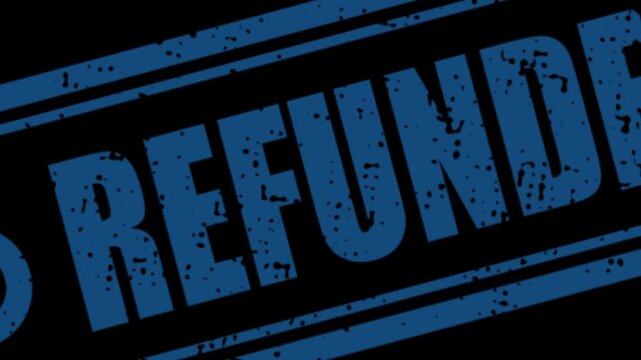 Refunded Blue Rubber Stamp Zoom Animation