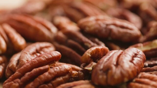 Fresh Pecan Nuts in Bowl and on Table, Close Up of Healthy Organic Nut Snack, Natural Food Ingredient for Cooking, Baking and Healthy Diet, Shop and Market