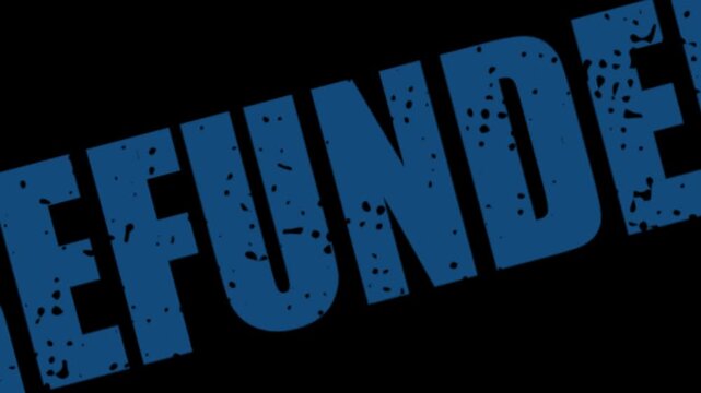 Refunded Blue Round Rubber Stamp Zoom Animation