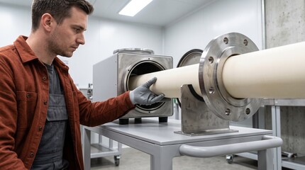 Obraz premium Industrial assembly of tubular ceramic membrane filtration modules