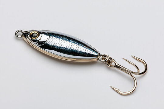 Fishing lure made of metal on a light surface