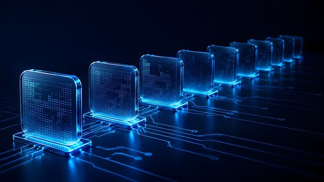 Futuristic Digital Data Blocks on Circuit Board Concept for Cloud Computing and Network Security