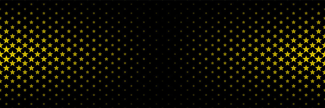 horizontal halftone of separated gold star on black for pattern and background.