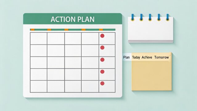 Action Plan Framework with Checklist and Reminder Notes for Organization