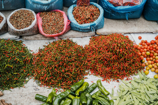 Fresh chili peppers at Luang Prabang market, Laos