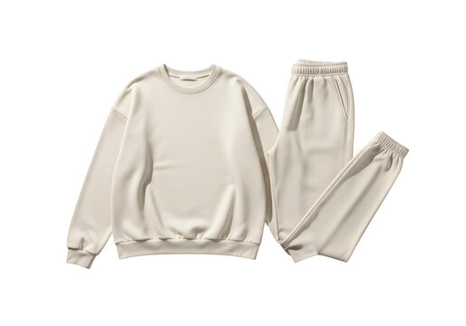 Beige lounge set with hoodie and sweatpants isolated on transparent background