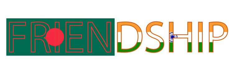 Creative typography spelling the word friendship using the colors and symbols of the bangladesh and india flags for international unity isolated on a transparent background © House OF Wonder