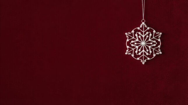Delicate Silver Snowflake Ornament on Dark Background.