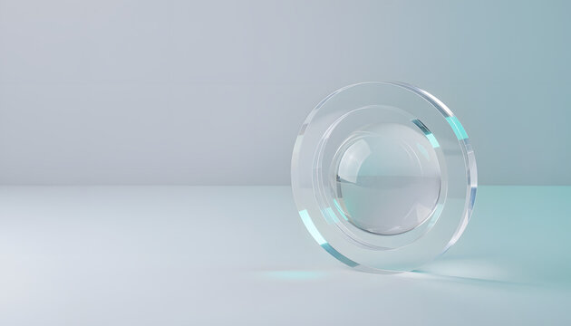 Modern transparent optical lens showcasing precision and clarity, reflecting a vision of advanced technology and future digital communication with its sleek, minimalist design

