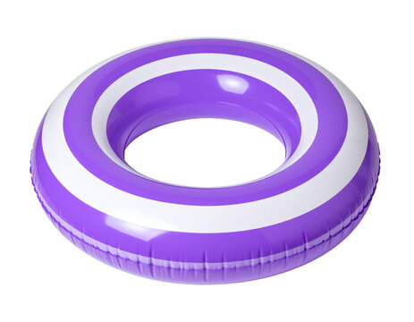 Inflatable swimming ring featuring a bright purple and white striped pattern, isolated as a high quality 3D render design object&nbsp;&nbsp;