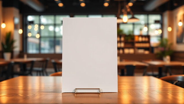 Clean Restaurant Menu Mockup with Blank White Card and Wooden Table