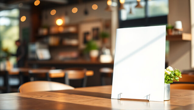 Clean Restaurant Menu Mockup with Blank White Card and Wooden Table