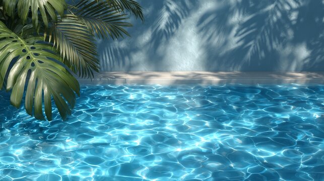 Tropical paradise background with turquoise water and palm tree shadows on the wall