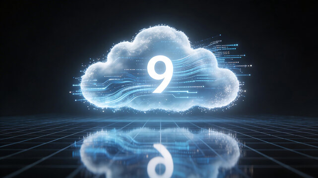 Digital cloud with number nine