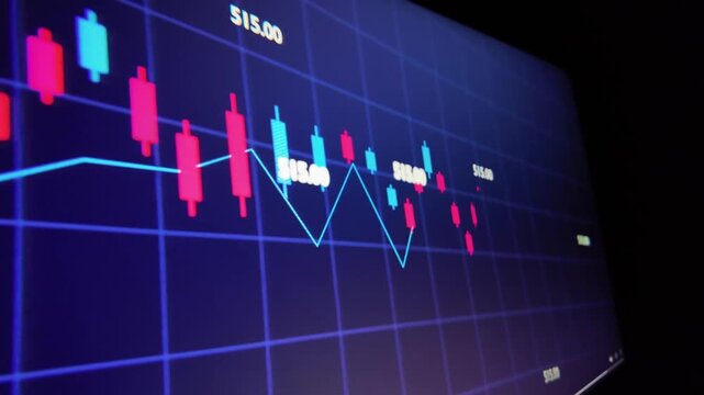 Digital candlestick financial chart displaying market trend fluctuations