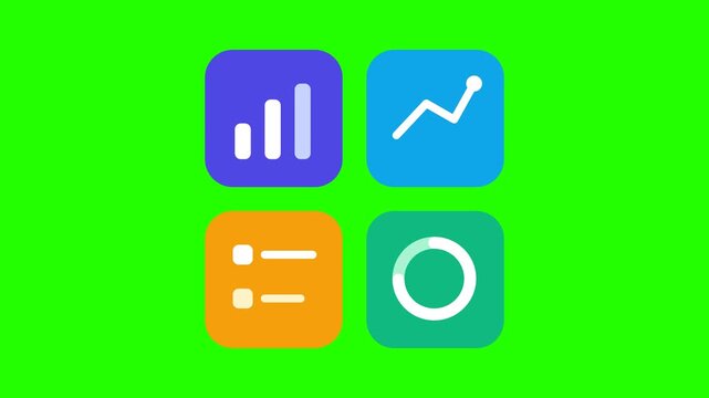 Vibrant set of digital icons for displaying comprehensive business analytics, progress indicators, and data insights