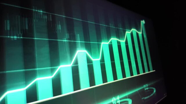 Financial market uptrend graph on high tech display screen a digital showing