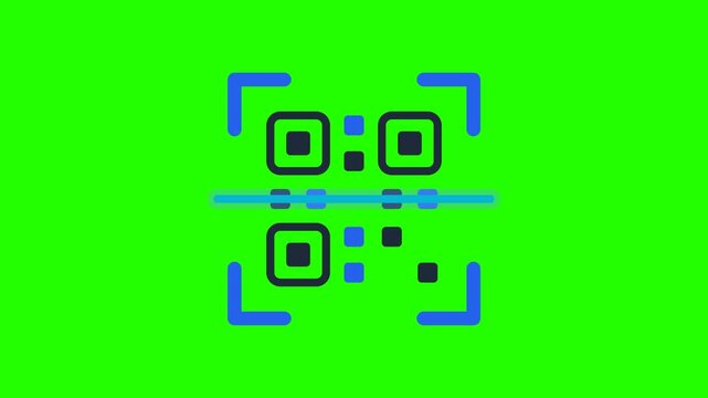 QR code scanner icon animation with barcode laser scanning on chroma key green background