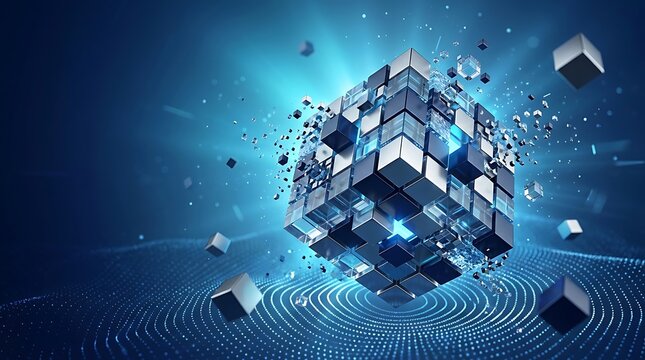 Abstract 3d render of a complex metallic cube structure