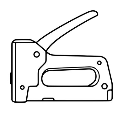 Minimalist hand-drawn line art vector icon illustration of a classic carton stapler with curved lever, isolated on white background for office and stationery designs