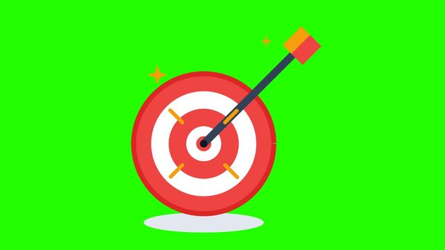 Target board with arrow hitting the bullseye vector illustration isolated on green background
