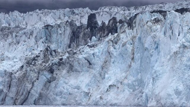 a close up panning right clip of hubbard glacier in alaska of the united states