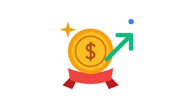 Financial Growth Concept with Gold Money Coin Success Ribbon and Upward Profit Arrow