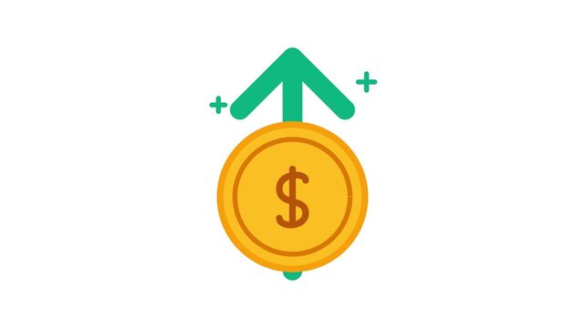 Financial Growth Concept with Gold Dollar Coin and Upward Green Arrow on White Background