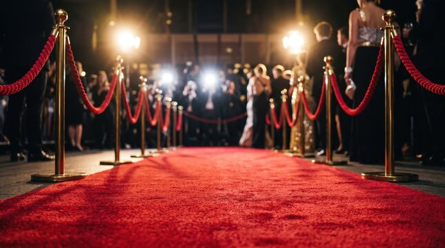 Glamorous red carpet event pathway with spotlights for prestigious celebration background and luxury event design