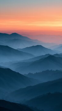 Vast mountain range in twilight with gradient sky