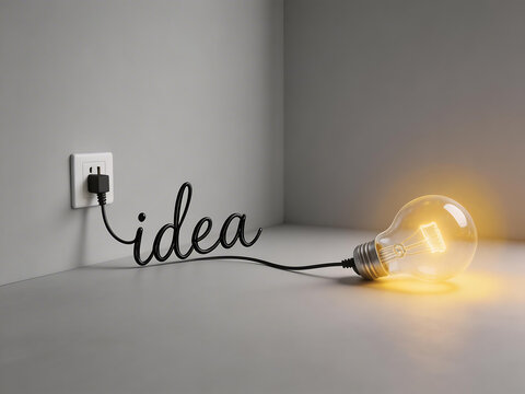Light bulb with word idea connected to socket