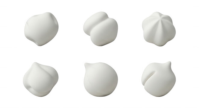 assorted 3d render of white abstract shapes in different forms against a clean white background for design or product illustration