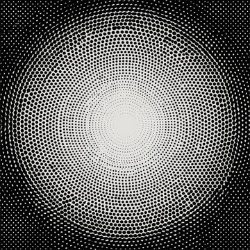 Radial halftone pattern with concentric circles of dots black and white