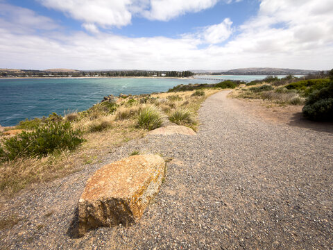 Views from Granite Island back towards Victor Harbor and the tram causeway