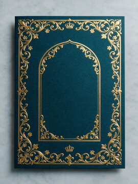 Islamic Arch Gold Filigree Frame on Teal Background