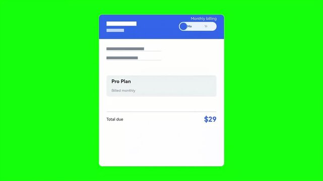 Pricing Subscription Card Animation Green Screen