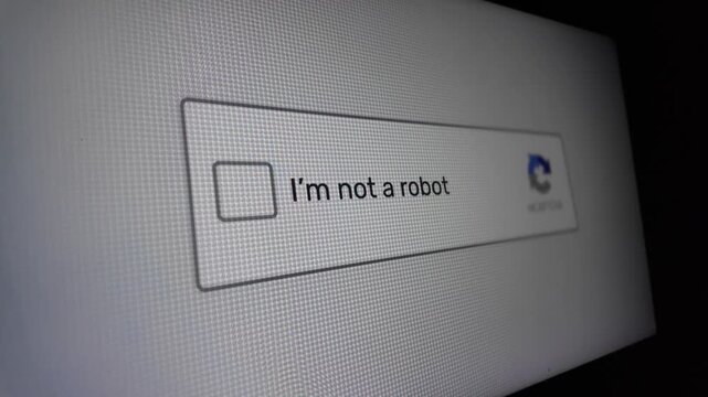 Computer screen showing a security captcha test for human verification